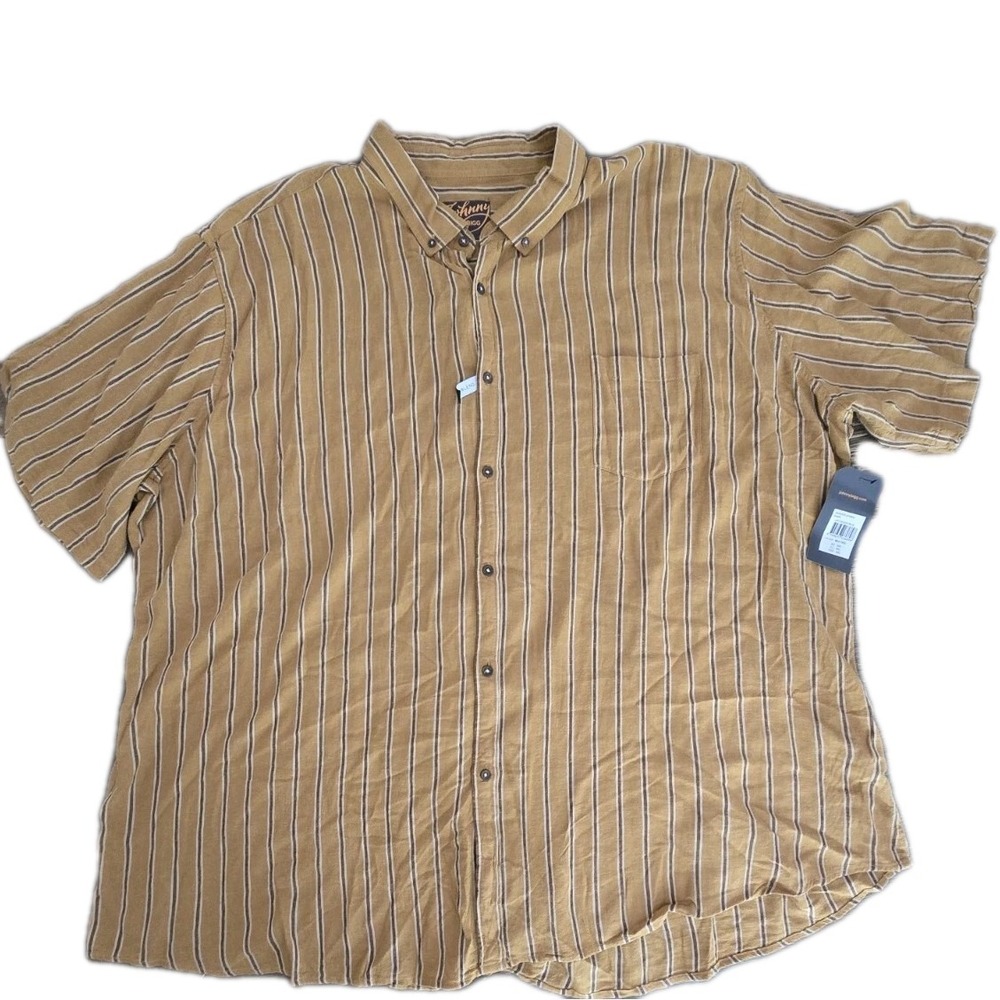 New Johnny Bigg 6XL Striped Mustard Button Short Sleeve Shirt Linen Blend Mens
